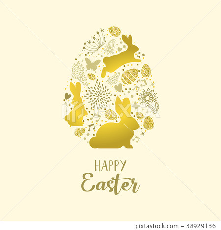 Happy spring easter greeting card in gold glitter Happy spring easter greeting card in gold glitter 38929136