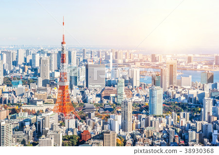 aerial city skyline with tokyo tower, japan 38930368