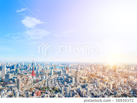 aerial city skyline with tokyo tower, japan aerial city skyline with tokyo tower, japan 38930372
