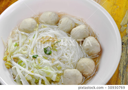 boiled rice vermicelli topping pork ball in soup 38930769