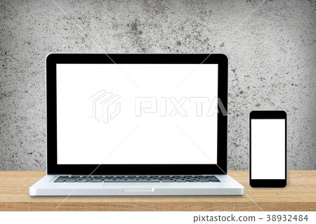Laptop and smartphone with blank screens. 38932484