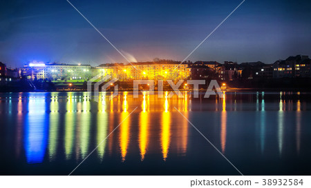 Panorama night city lights. 38932584