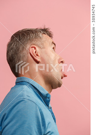 The squint eyed man with weird expression isolated 38934745