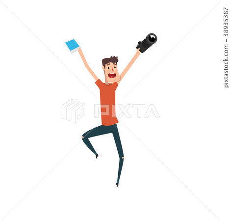 Professional male photographer paparazzi with 38935387