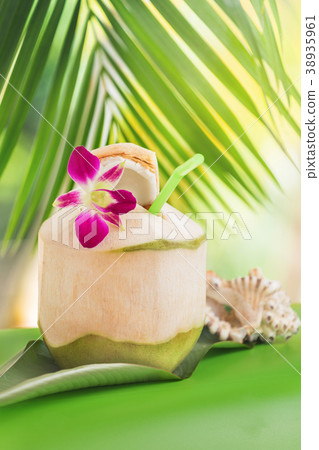 Tropical exotic fresh coconut water drink palm 38935961