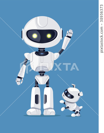 Robot with Raised Arm and Dog Vector Illustration 38936373