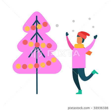 Person Have Fun Near Abstract Decorated Pink Tree Person Have Fun Near Abstract Decorated Pink Tree 38936386