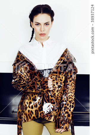 pretty stylish woman in fashion dress with leopard 38937124