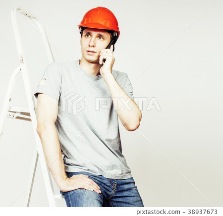 young real hard worker man isolated on white 38937673
