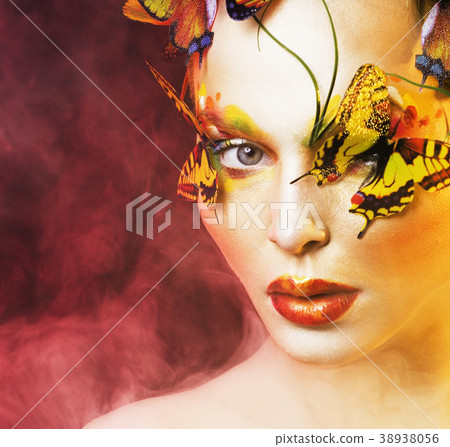 woman with summer creative make up like fairy woman with summer creative make up like fairy 38938056
