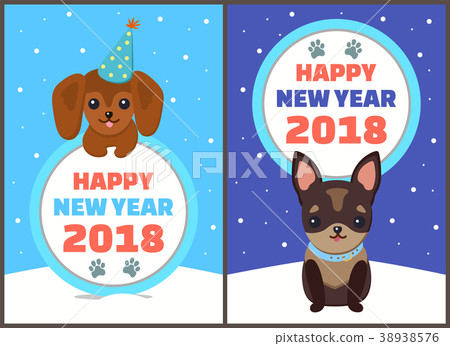 Happy New Year 2018 Dogs Set Vector Illustration Happy New Year 2018 Dogs Set Vector Illustration 38938576