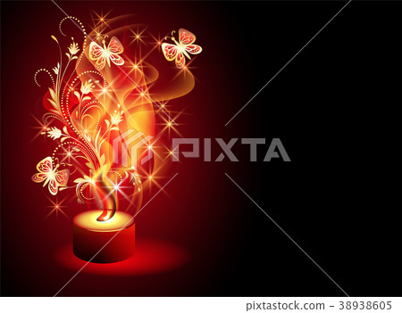 Burning candle with golden and butterflies 38938605