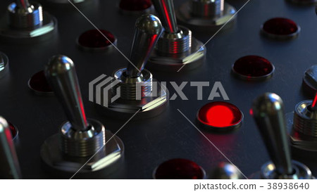 Switching toggle switch on a control panel, red 38938640