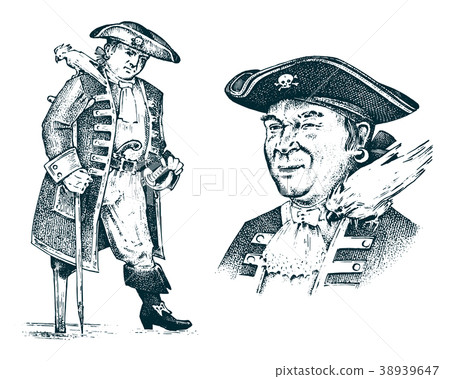Pirate portrait. Captain man on ship traveling Pirate portrait. Captain man on ship traveling 38939647