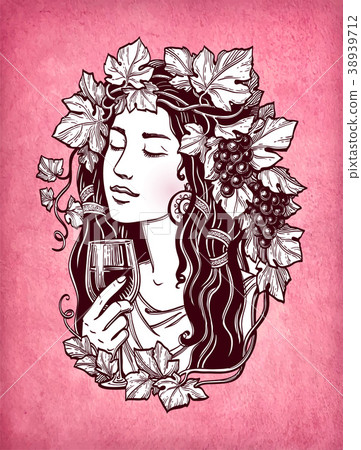 Woman with grapes and wine. Woman with grapes and wine. 38939712