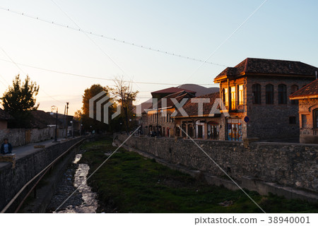 houses in the background of a magical sunset 38940001