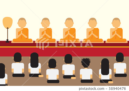 Buddhists paying respect to monks  38940476
