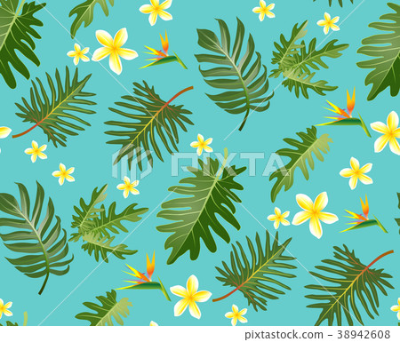 Seamless tropical pattern with palm leaves 38942608