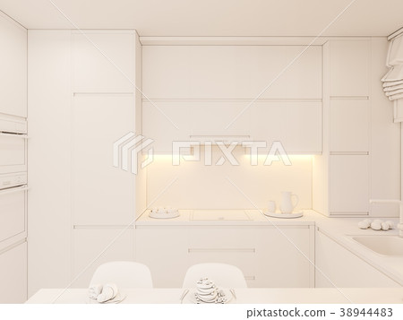 3d illustration kitchen interior design in white 38944483