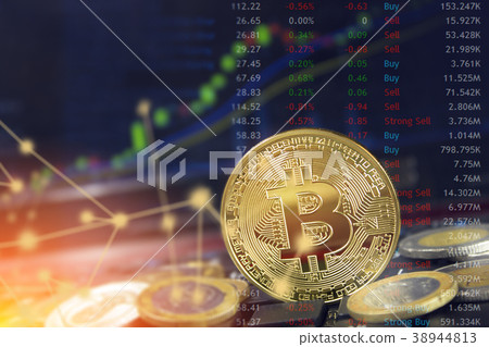 Bitcoin currency with blockchain concept on laptop 38944813