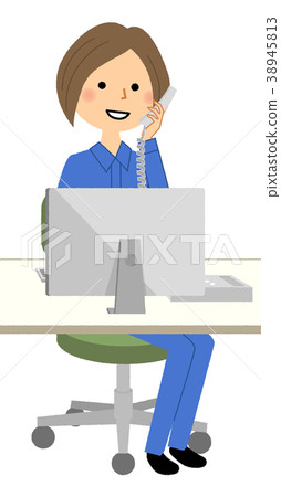 工作服PC和電話的女人 工作服PC和電話的女人 38945813