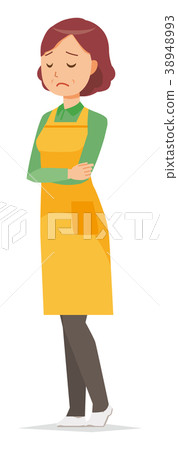 Middle aged housewife wearing apron is depressed Middle aged housewife wearing apron is depressed 38948993