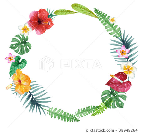 Tropical plant frame watercolor illustration 38949264