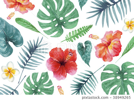 Tropical plant background textile watercolor illustration Tropical plant background textile watercolor illustration 38949265
