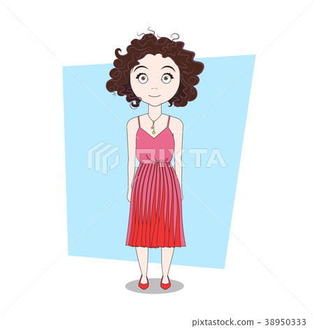 Cartoon Hipster Girl In Stylish Dress Doodle 38950333