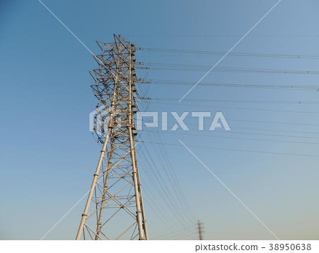 Transmission tower and blue sky Transmission tower and blue sky 38950638
