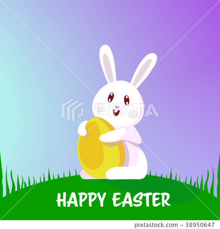 Happy Easter Card With Cute Rabbit Hold Egg 38950647