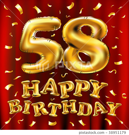 vector happy birthday 58 gold balloons confetti 38951179