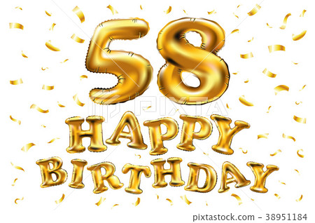vector happy birthday 58 gold balloons confetti 38951184