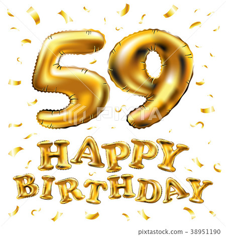 vector happy birthday 59 gold balloons confetti 38951190