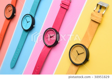 Set of multicolored wristwatches for background 38951829