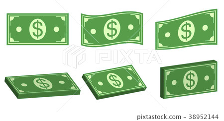Set icons money dollar, flat and 3D bundle of cash 38952144