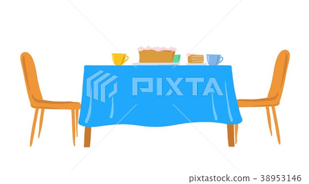 Festive table with cake and chairs. Vector 38953146