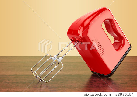 Red kitchen mixer on the wooden table 38956194
