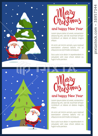 Merry Christmas Happy New Year Poster Santa Tree 38957344