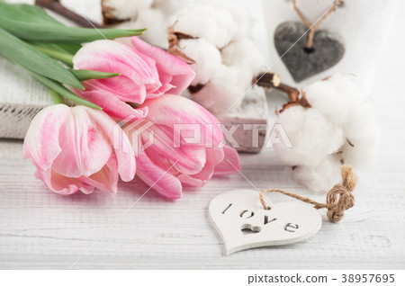 Tulips and cotton flowers Tulips and cotton flowers 38957695