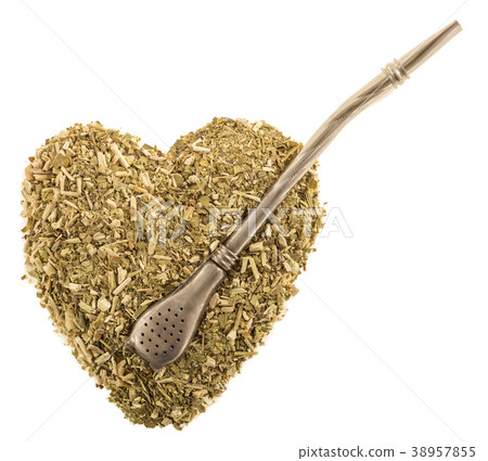 Heart of dry tea leaves Iron mate with a bombilla Heart of dry tea leaves Iron mate with a bombilla 38957855