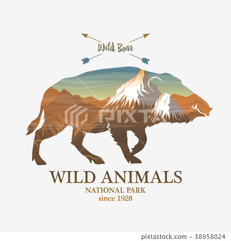Mountains and boar, silhouette wild animal 38958024