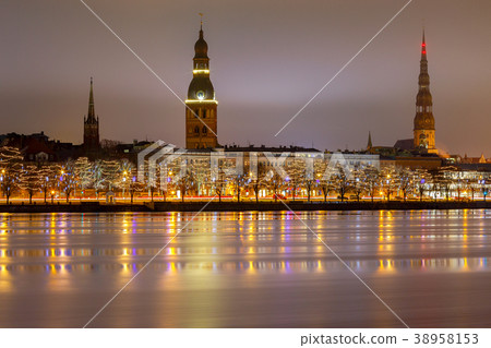 Riga. View on Daugava and the city embankment. Riga. View on Daugava and the city embankment. 38958153