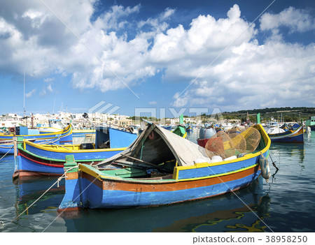 maltese traditional fishing boats in marsaxlokk maltese traditional fishing boats in marsaxlokk 38958250