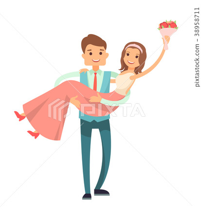 Man Holding on Hands his Wife Vector Illustration Man Holding on Hands his Wife Vector Illustration 38958711