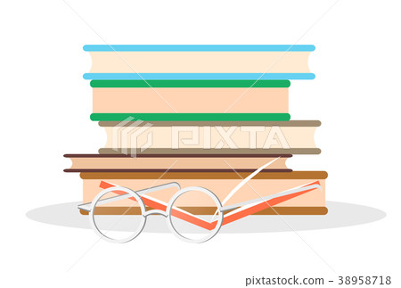 Pile of Literature, Open Book and Glasses Closeup Pile of Literature, Open Book and Glasses Closeup 38958718