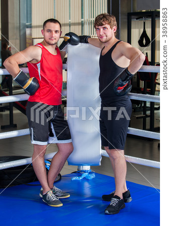 Boxing ring with two men boxer. Man engage martial 38958863