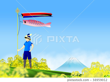 Carp streamer copy space streamer scarlet carp Mount Fuji rape Carp streamer copy space streamer scarlet carp Mount Fuji rape 38959012