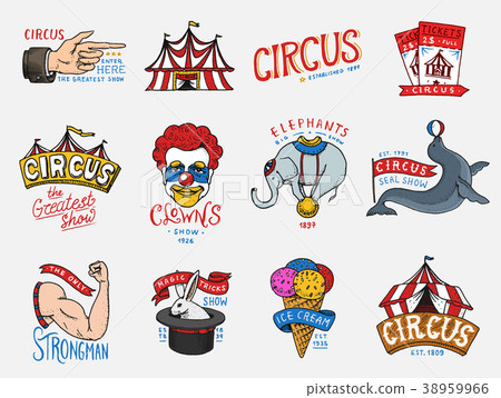 Carnival Circus badge. Harlequin with animals 38959966