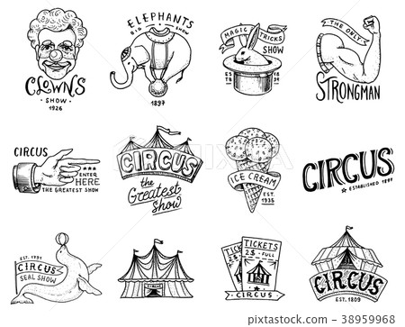 Carnival Circus badge. Harlequin with animals 38959968